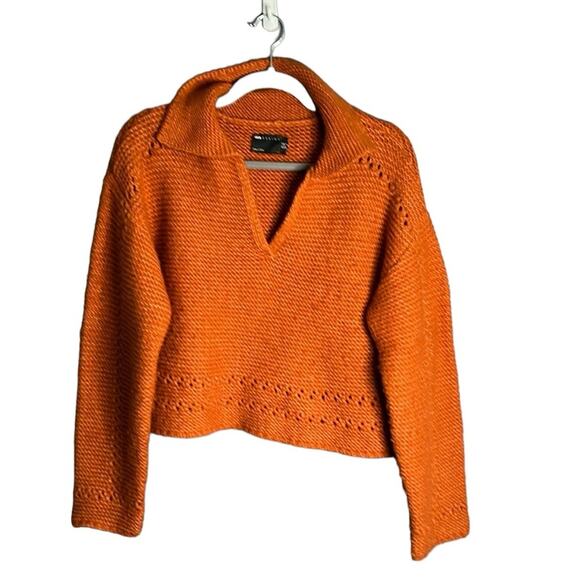 ASOS Orange Long Sleeve Sweater With Collar and V Neckline Size 6 - Picture 1 of 7